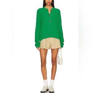 Free People Cocoa Henley Pullover Sweater in Green